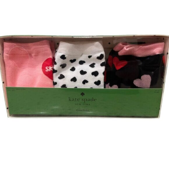 Kate Spade Crew Socks set of 3 White Pink Black NIB - Picture 1 of 5